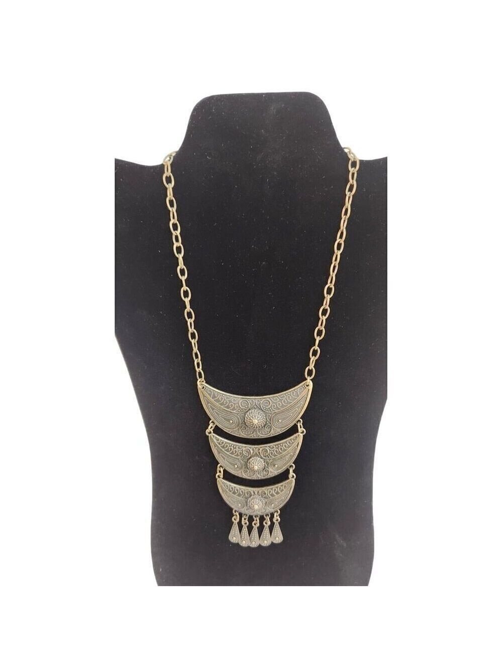 Boho Necklace Statement Tiered Crescent Dangling Charms